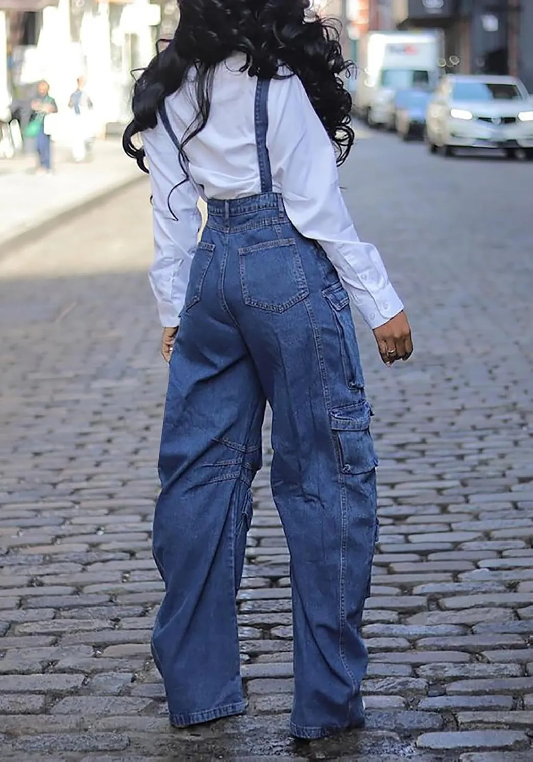 YOOTIKO Women Denim Overalls Jean Jumpsuit Cargo Pants Baggy Straight Leg Bib Jean Romper Streetwear