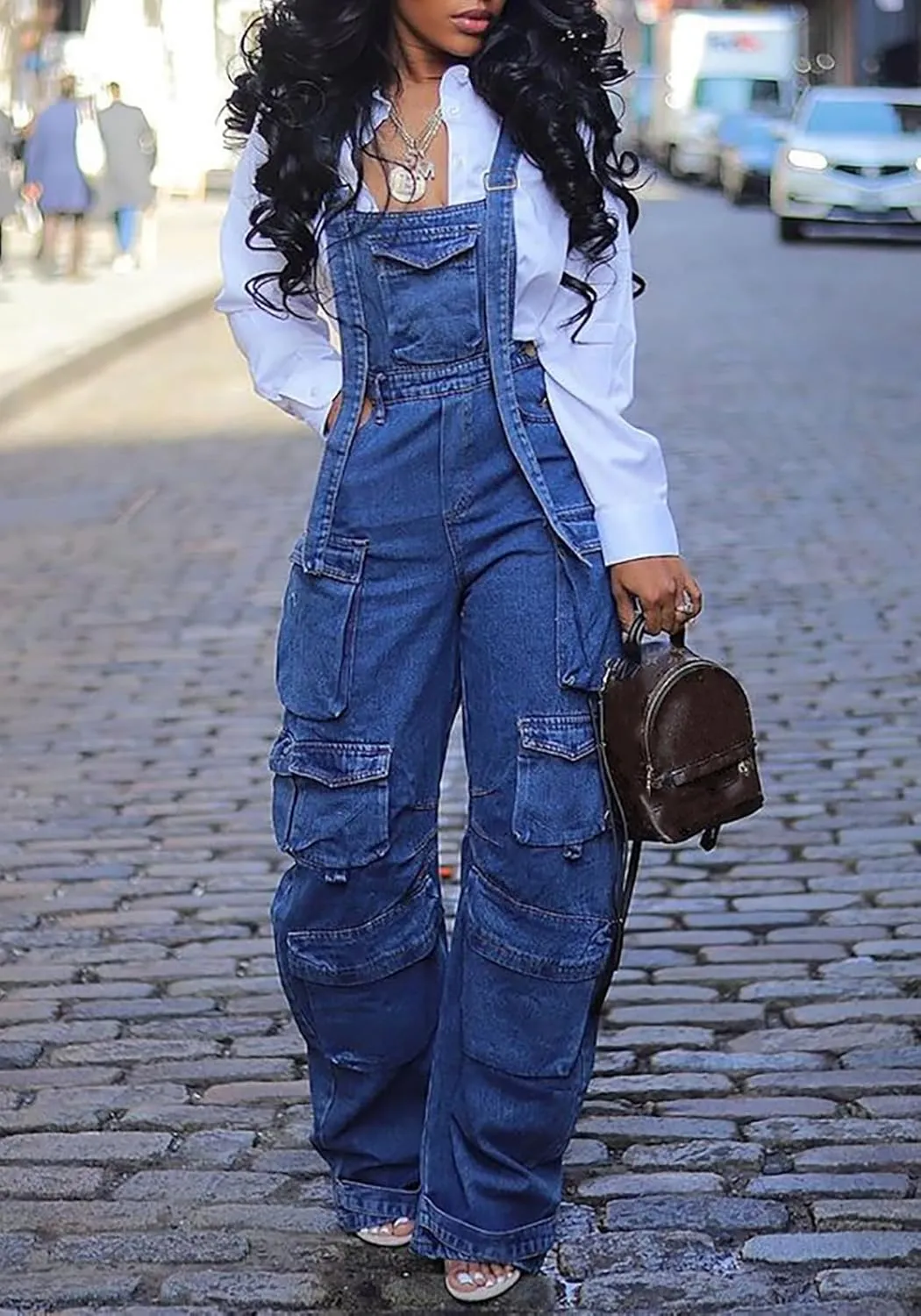 YOOTIKO Women Denim Overalls Jean Jumpsuit Cargo Pants Baggy Straight Leg Bib Jean Romper Streetwear
