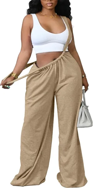 YOOTIKO Womens Suspender Overalls Loose Fit High Waisted Tie Back Wide Leg Pants Casual Jumpsuit Romper
