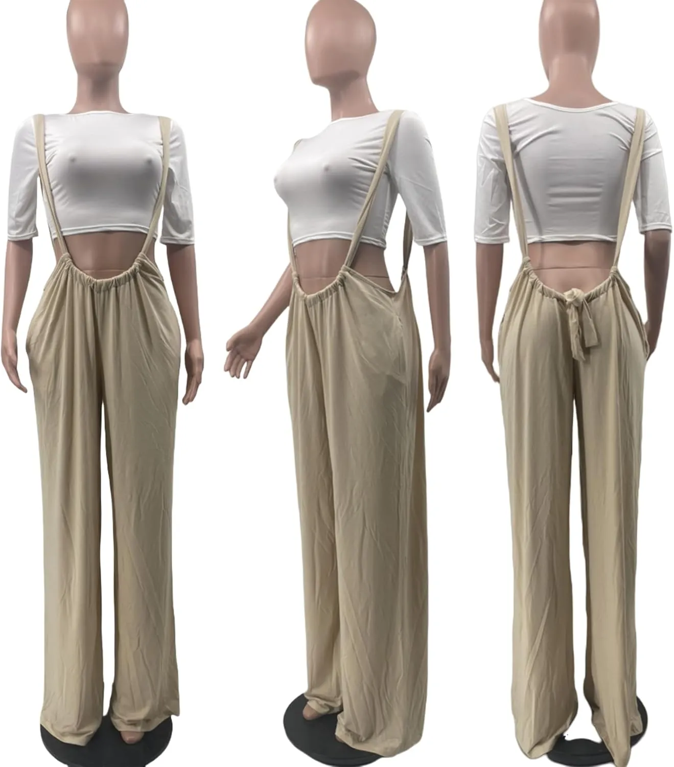 YOOTIKO Womens Suspender Overalls Loose Fit High Waisted Tie Back Wide Leg Pants Casual Jumpsuit Romper