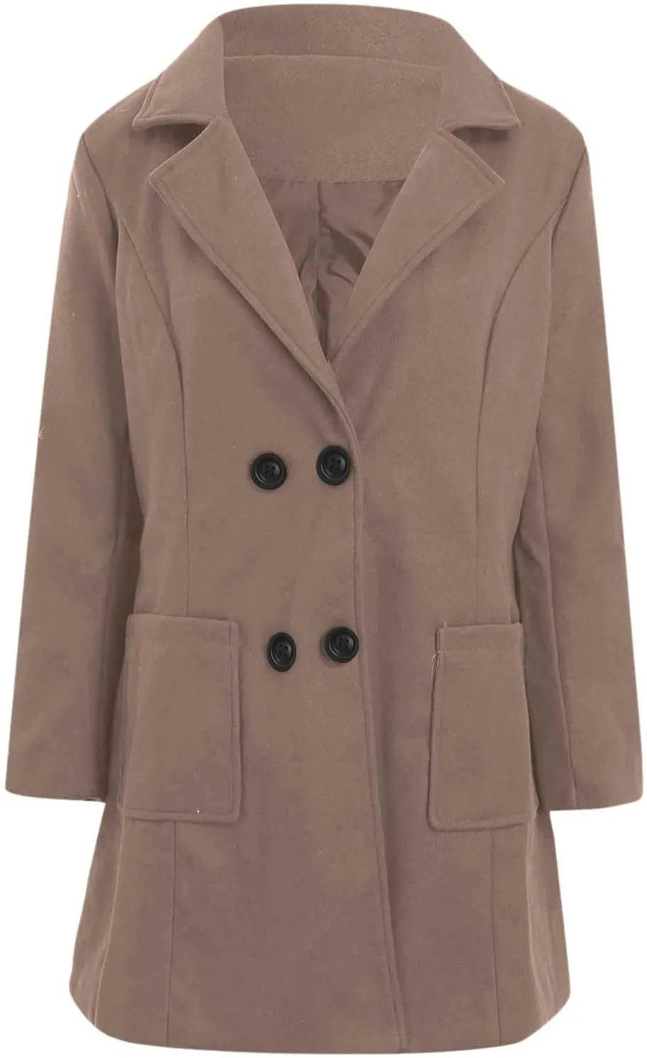 YRAETENM Long Wool Coats for Women Winter Notched Lapel Double Breasted Trench Coats Casual Chunky Warm Pea Coat Outwear