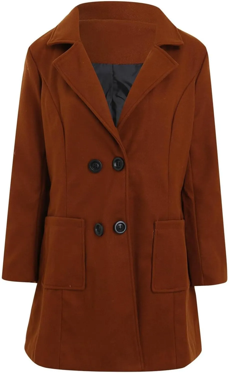 YRAETENM Long Wool Coats for Women Winter Notched Lapel Double Breasted Trench Coats Casual Chunky Warm Pea Coat Outwear