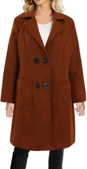 YRAETENM Long Wool Coats for Women Winter Notched Lapel Double Breasted Trench Coats Casual Chunky Warm Pea Coat Outwear