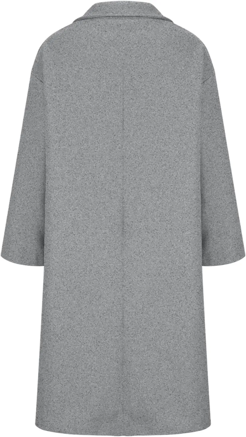YRAETENM Trench Coat Women Double Breasted Wool Coat Long Sleeve Notch Lapel Mid Long Pea Coat Winter Overcoat with Pockets