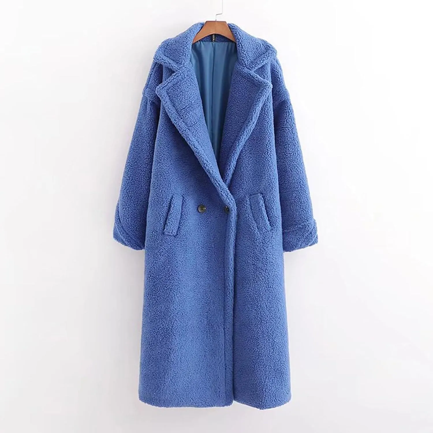 YRAETENM Winter Jackets for Women Fuzzy Fleece Lapel Shearling Trench Coats Casual Warm Long Overcoat Outwear with Pockets