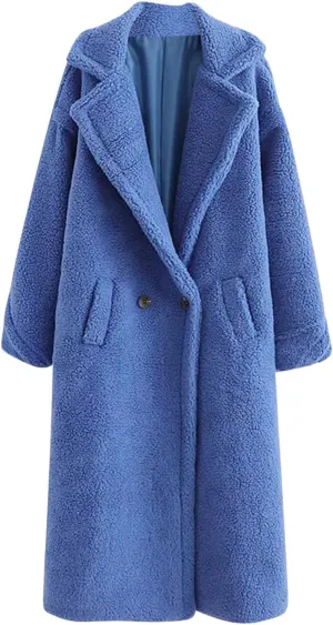 YRAETENM Winter Jackets for Women Fuzzy Fleece Lapel Shearling Trench Coats Casual Warm Long Overcoat Outwear with Pockets