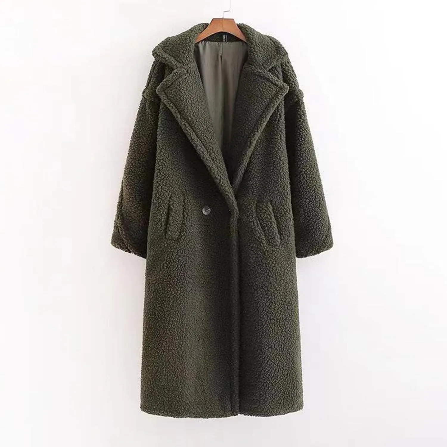 YRAETENM Winter Jackets for Women Fuzzy Fleece Lapel Shearling Trench Coats Casual Warm Long Overcoat Outwear with Pockets