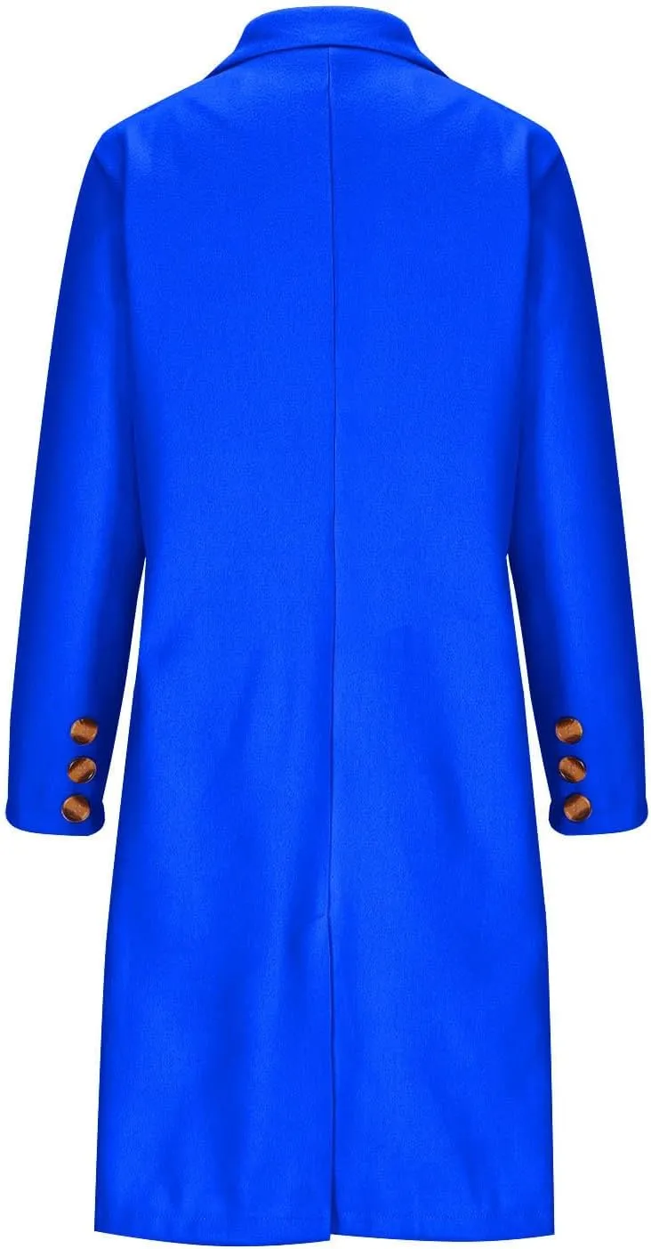 YRAETENM Women Casual Double Breasted Mid Long Pea Coat Winter Notch Lapel Collar Wool Coats Plus Size Blazer Jackets Outwear