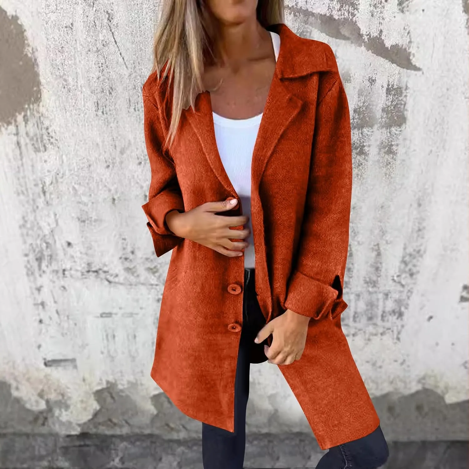 YRAETENM Womens Long Cardigan Sweaters Oversized Lapel Collar Wool Blend Jackets Casual Lightweight Mid Length Trench Coats