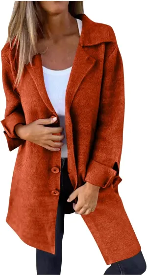 YRAETENM Womens Long Cardigan Sweaters Oversized Lapel Collar Wool Blend Jackets Casual Lightweight Mid Length Trench Coats