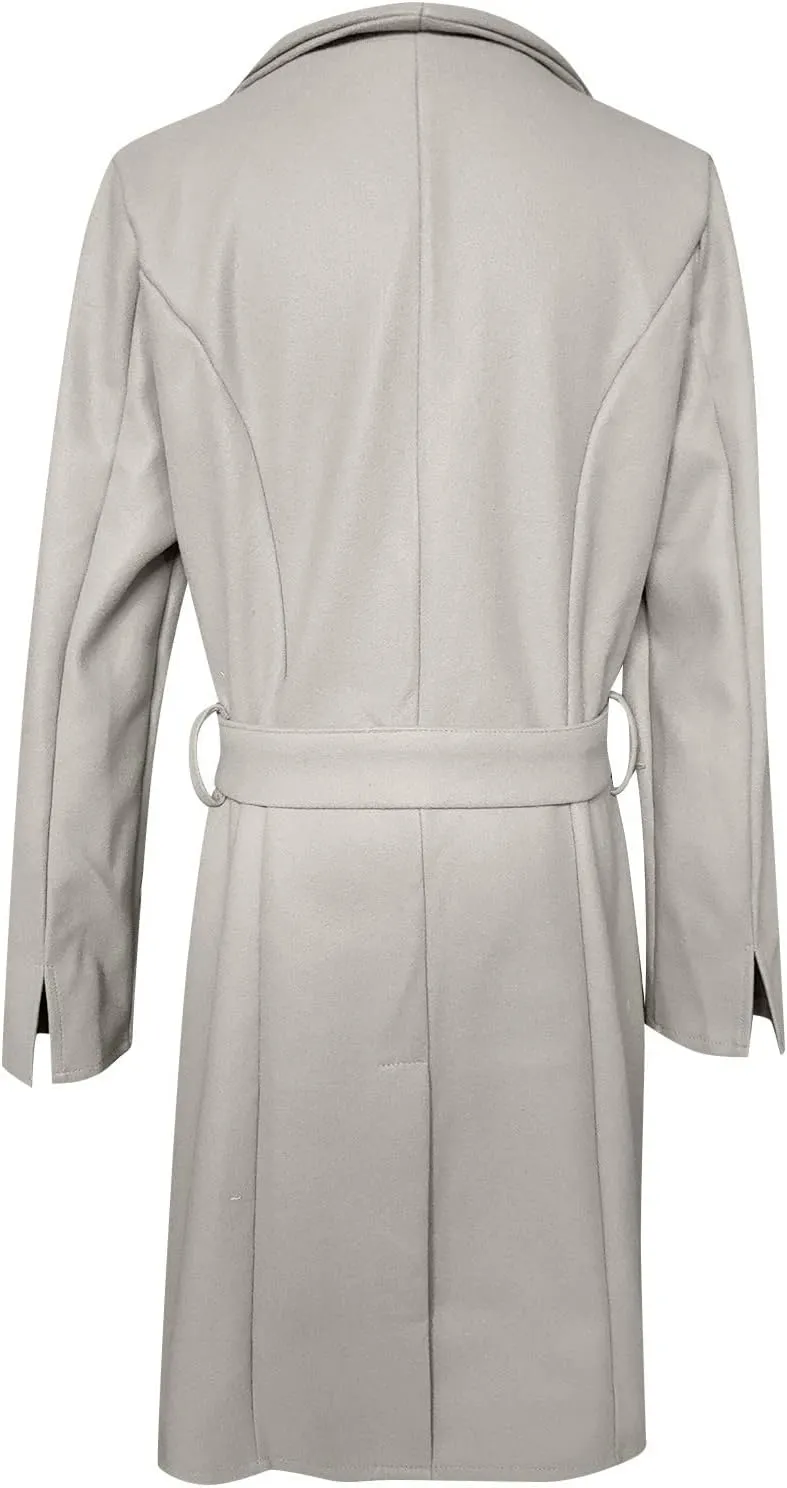 YRAETENM Womens Long Wool Coat Single Breasted Shawl Collar Trench Coat Classic Warm Jacket Fall Winter Pea Coat with Belt
