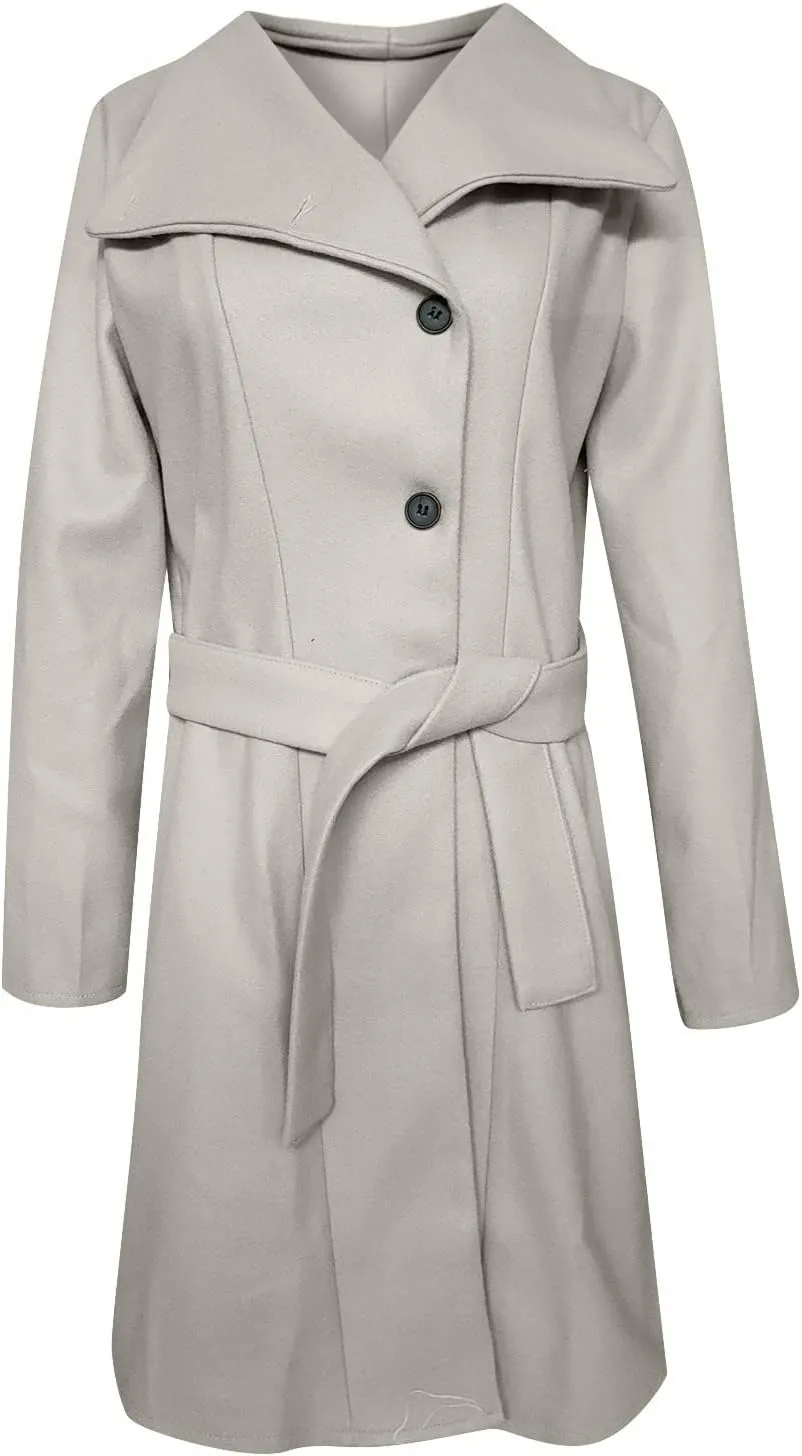 YRAETENM Womens Long Wool Coat Single Breasted Shawl Collar Trench Coat Classic Warm Jacket Fall Winter Pea Coat with Belt