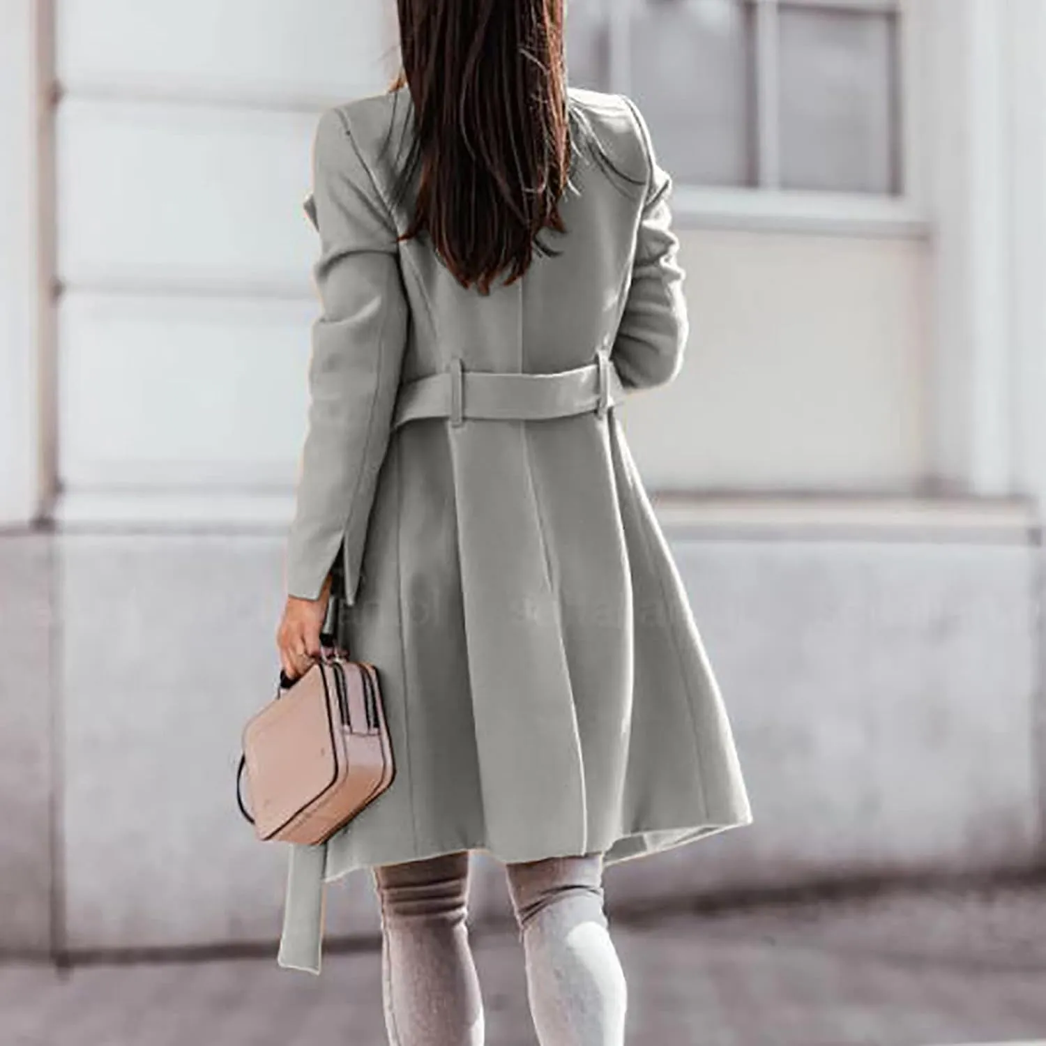 YRAETENM Womens Long Wool Coat Single Breasted Shawl Collar Trench Coat Classic Warm Jacket Fall Winter Pea Coat with Belt
