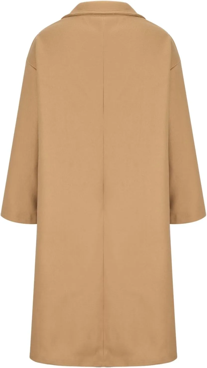 YRAETENM Women's Winter Double Breasted Wool Coat Oversized Notch Lapel Midi Long Pea Coats Dressy Casual Warm Trench Coat