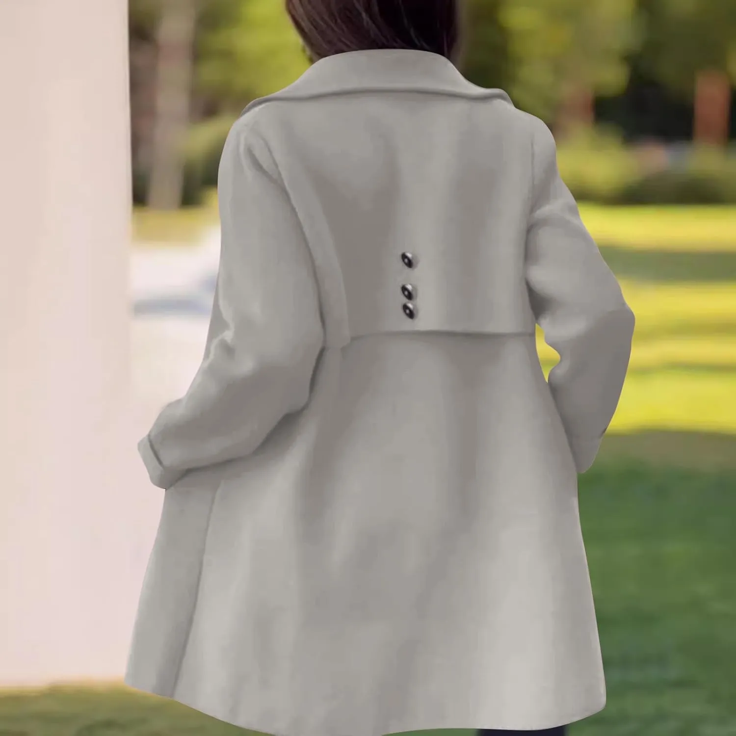 YRAETENM Womens Wool Coat Fall Winter Double Breasted Trench Coat Casual Woolen Blazer Jackets Business Mid Length Pea Coats