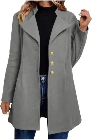 YRAETENM Womens Wool Coat Fall Winter Double Breasted Trench Coat Casual Woolen Blazer Jackets Business Mid Length Pea Coats
