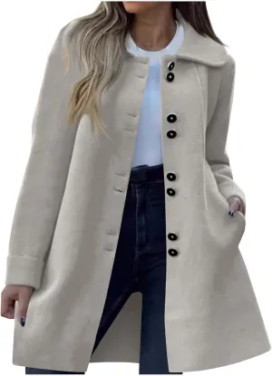 YRAETENM Womens Wool Coat Fall Winter Double Breasted Trench Coat Casual Woolen Blazer Jackets Business Mid Length Pea Coats