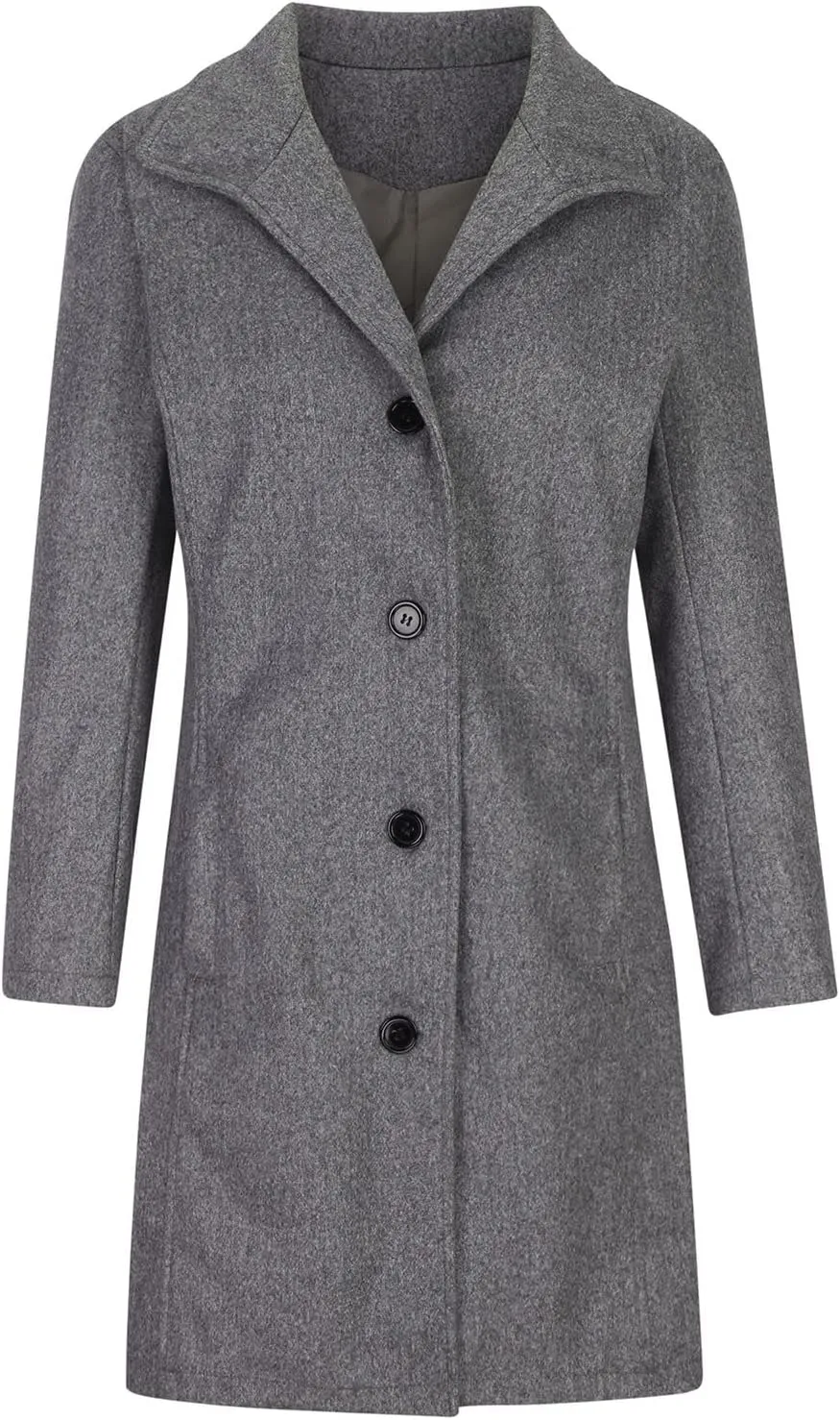 YRAETENM Wool Coats for Women Casual Thicken Stand Collar Single Breasted Pea Coat Fall Winter Mid-Length Overcoat Outerwear