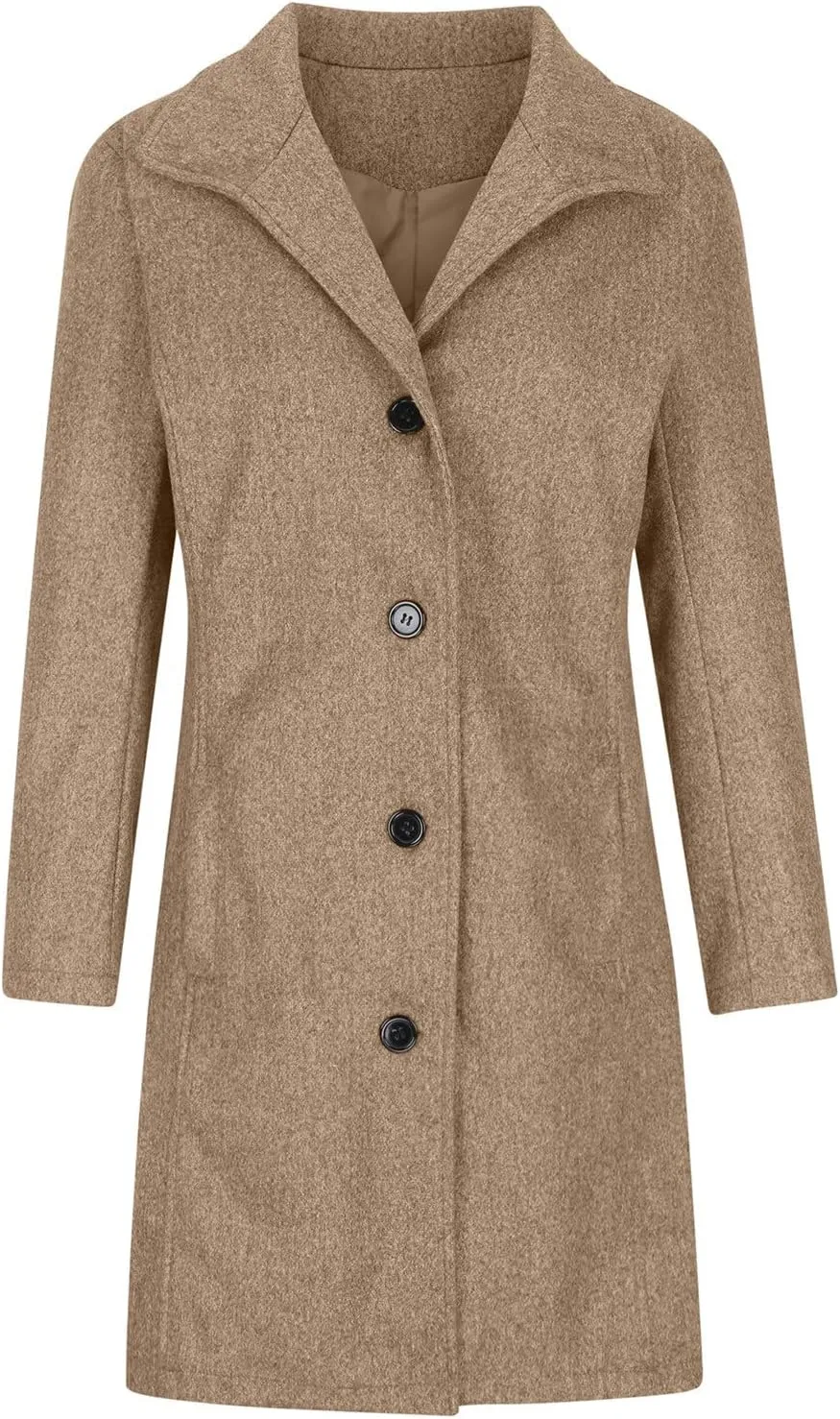 YRAETENM Wool Coats for Women Casual Thicken Stand Collar Single Breasted Pea Coat Fall Winter Mid-Length Overcoat Outerwear