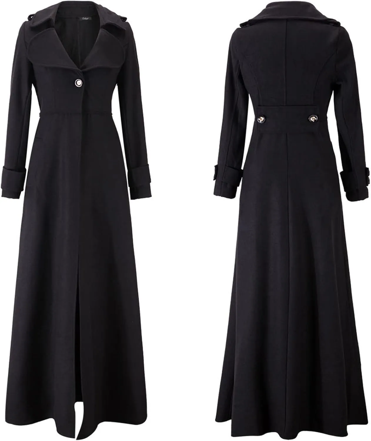 YRAETENM Wool Coats for Women Winter Lapel Slim Fit One Button Trench Coats Classic Maxi Long Pea Coats Outwear with Pockets