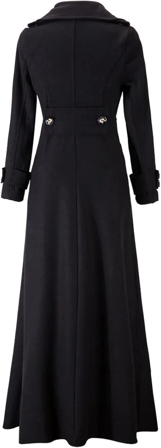 YRAETENM Wool Coats for Women Winter Lapel Slim Fit One Button Trench Coats Classic Maxi Long Pea Coats Outwear with Pockets