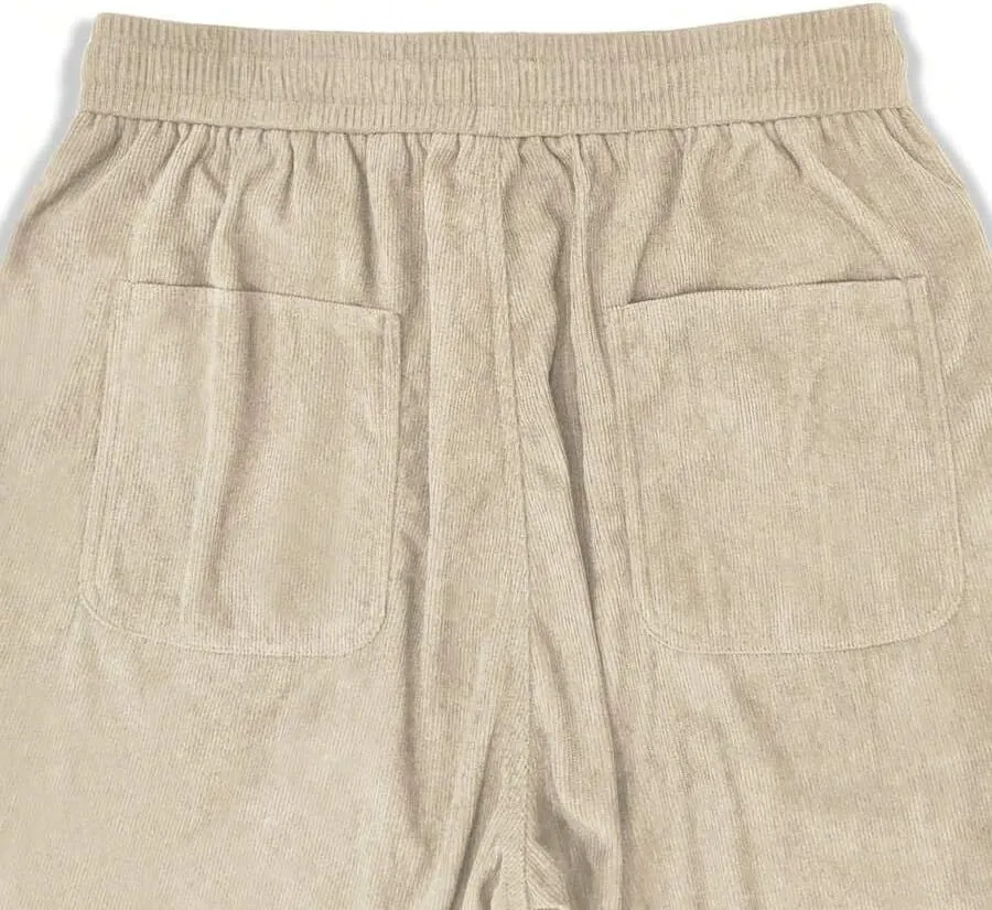 ZAFUL Mens Corduroy Straight Leg Pants Long Solid Elastic Waist Casual Pants Loose Fit Going Out Pants with Pockets