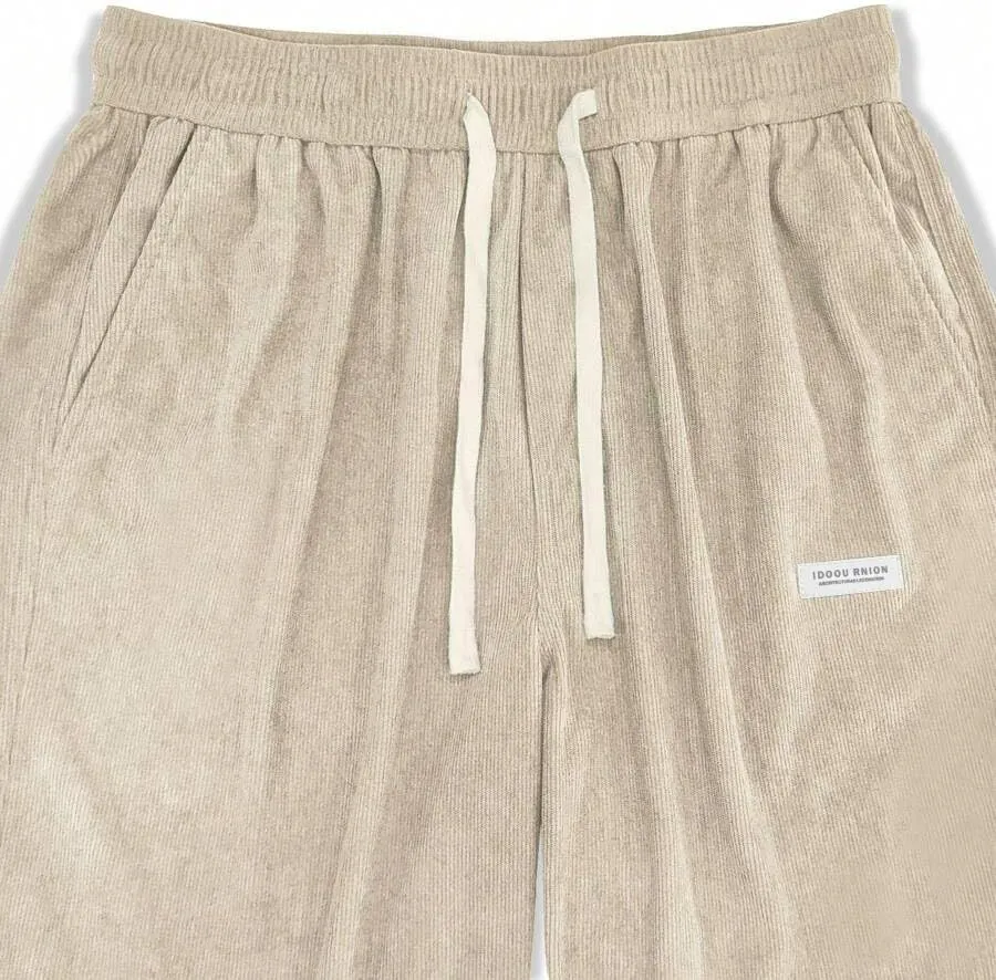 ZAFUL Mens Corduroy Straight Leg Pants Long Solid Elastic Waist Casual Pants Loose Fit Going Out Pants with Pockets