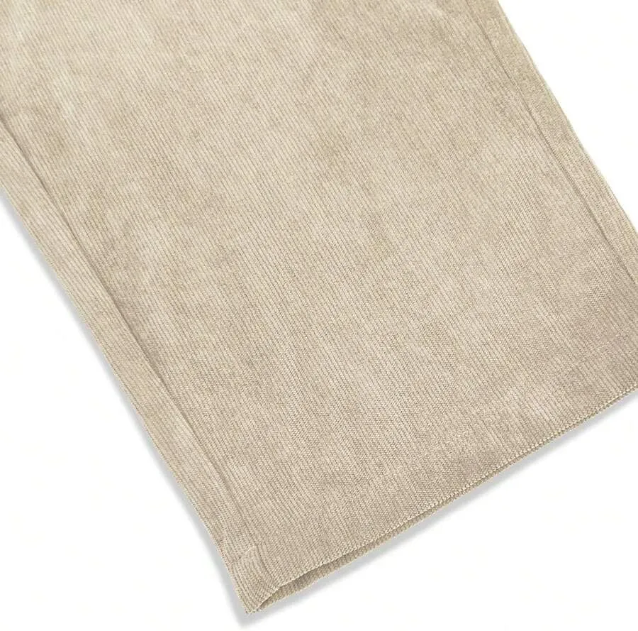 ZAFUL Mens Corduroy Straight Leg Pants Long Solid Elastic Waist Casual Pants Loose Fit Going Out Pants with Pockets