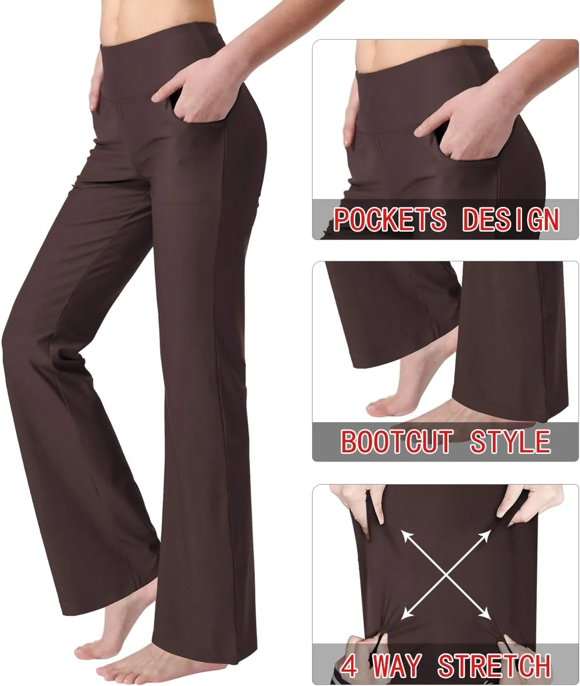 Zeronic Bootcut Yoga Pants for Women with Pockets High Waisted Workout Running Pants Tummy Control Long Bootleg Work Pants