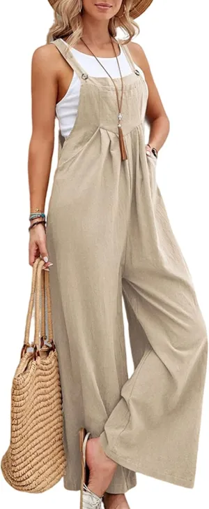 Zontroldy Bib Overalls Women Cotton Loose Summer Wide Leg Pants Jumpsuit Rompers for Women