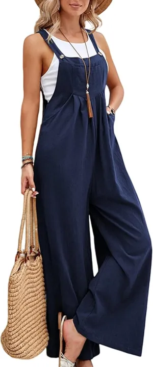 Zontroldy Bib Overalls Women Cotton Loose Summer Wide Leg Pants Jumpsuit Rompers for Women
